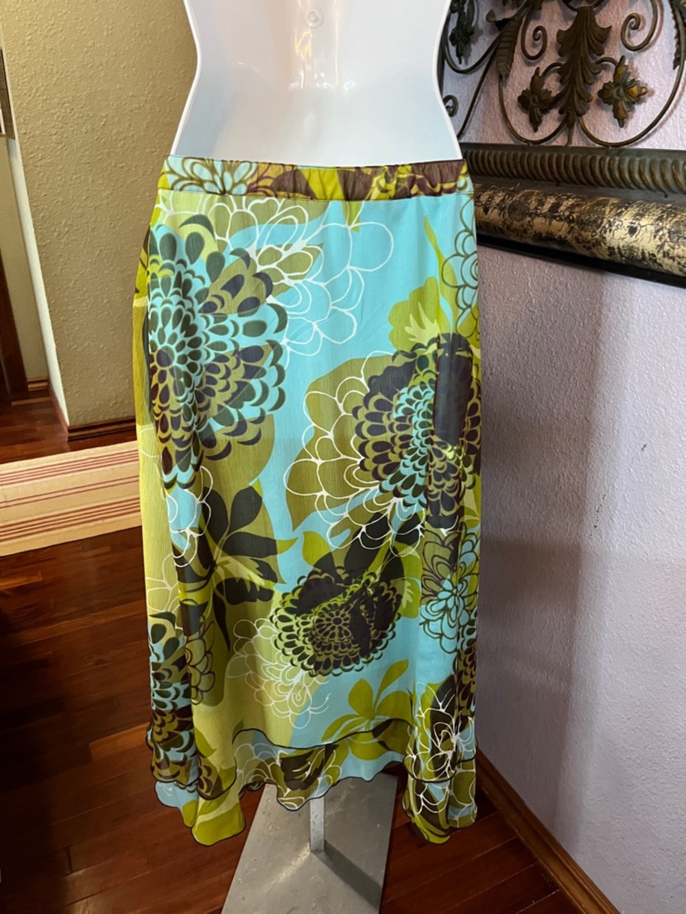 Womens A-Line Floral Wrap Skirt in Aqua & Olive - Picture 5 of 12